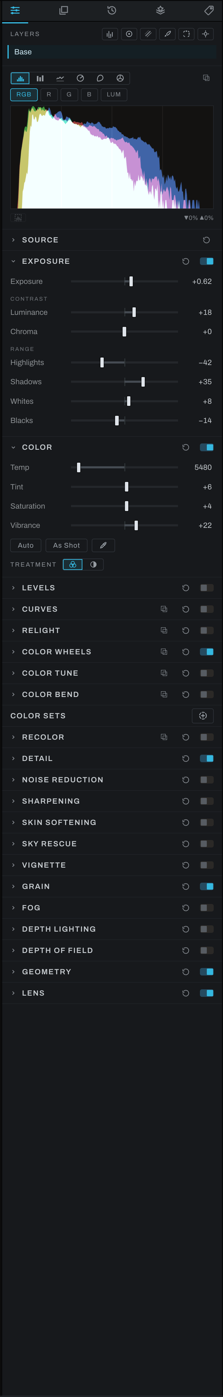 Full Adjustments panel