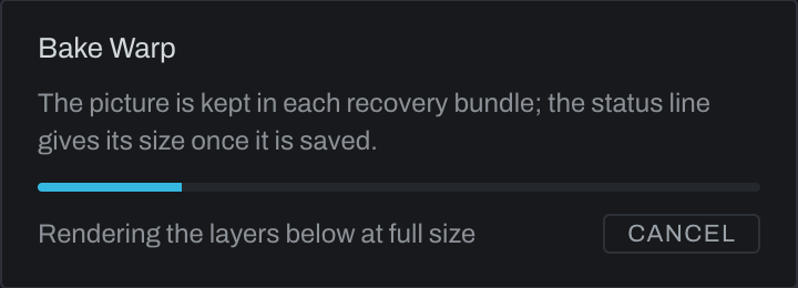 Bake progress dialog