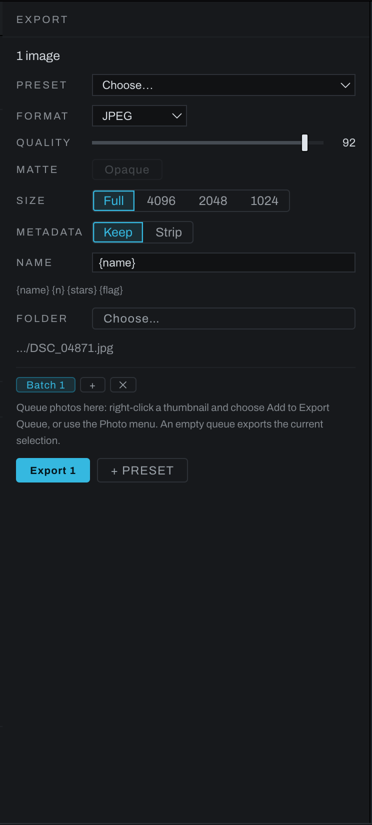 Export panel