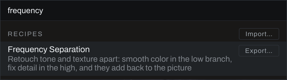 Finding a recipe in the node palette