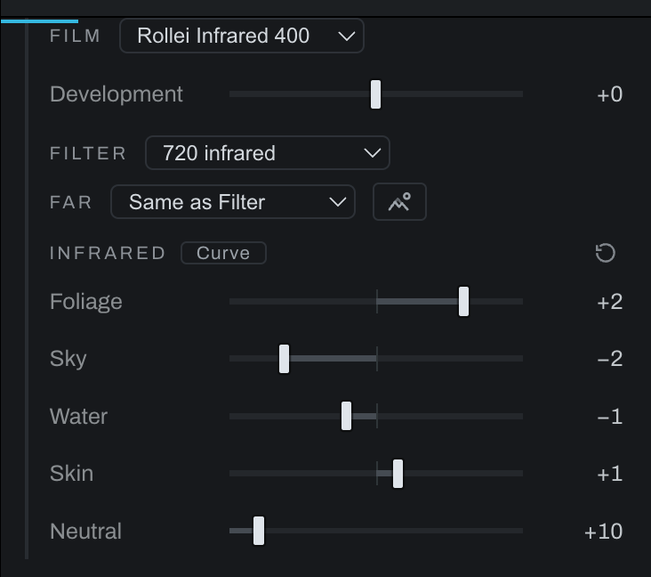 An infrared pair: Rollei Infrared 400 behind a 720 filter, and the Infrared fold that opens for them